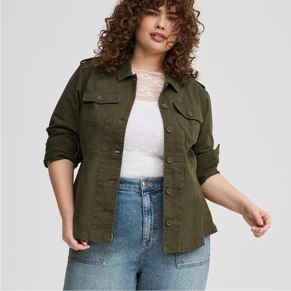 NWT Torrid Stretch Twill Peplum Utility Jacket in Olive Green , Size: 14-16 - Picture 1 of 17